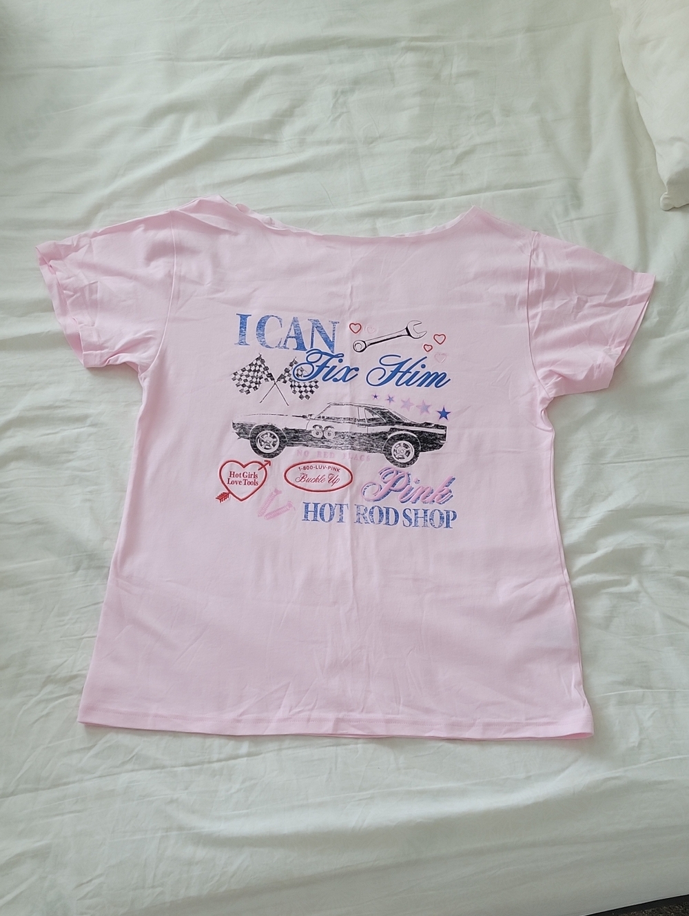 PINK Victoria's Secret Light Pink 'I Can Fix Him' Hot Rod Graphic Tee